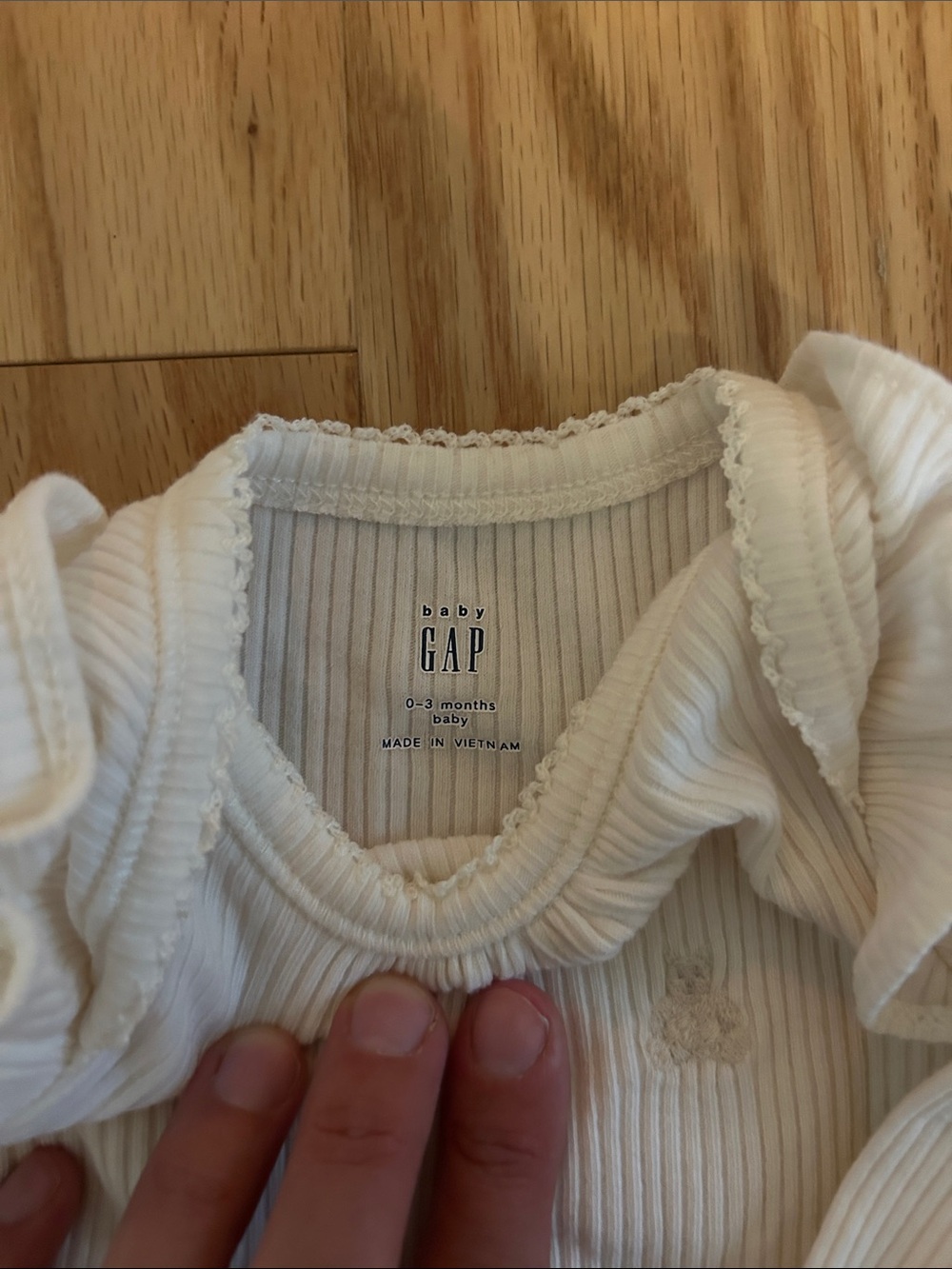 GAP Cream Ribbed Long-Sleeve One-Piece with Ruffle Shoulders - Picture 2 of 2
